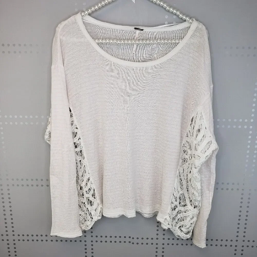 Free‎ People Pink Striped Top with Lace sides panel SZ S - Picture 4 of 8